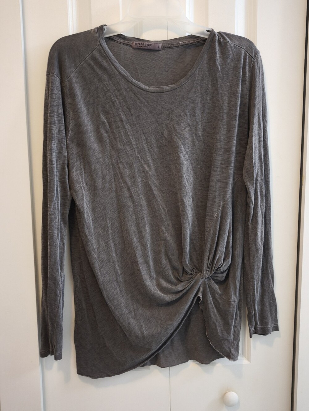 Stateside Gray Twist-Front Long Sleeve Top